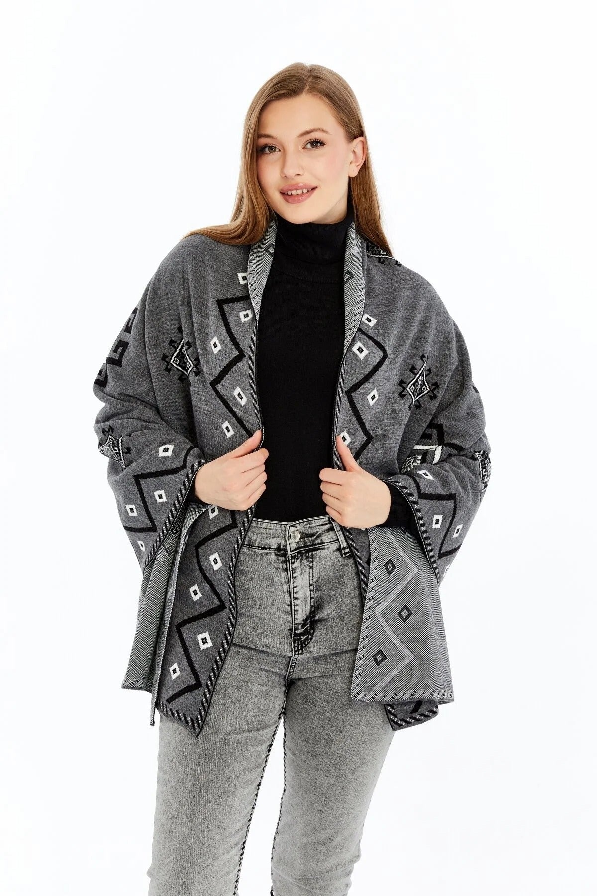 Women's Black Striped Spinning Shawl