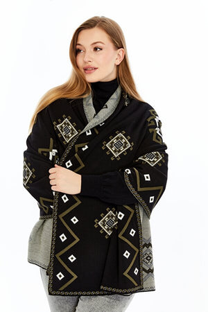 Women's Black Striped Spinning Shawl
