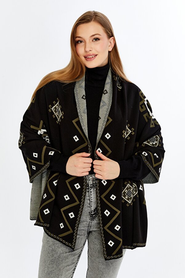 Women's Black Striped Spinning Shawl