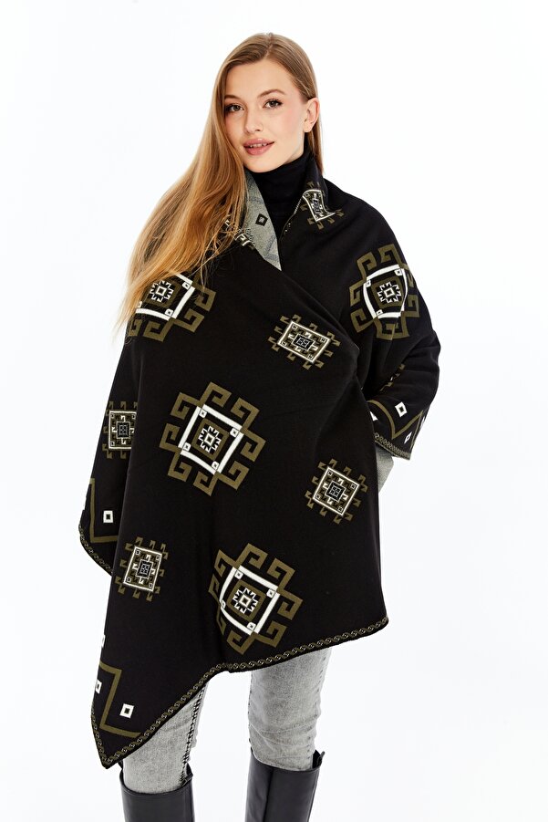 Women's Black Striped Spinning Shawl