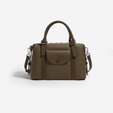 Brown handbag with a strap on a white background