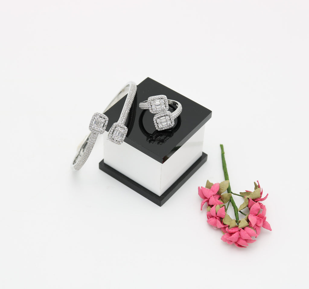 A ring set with a bracelet made of zircon stones