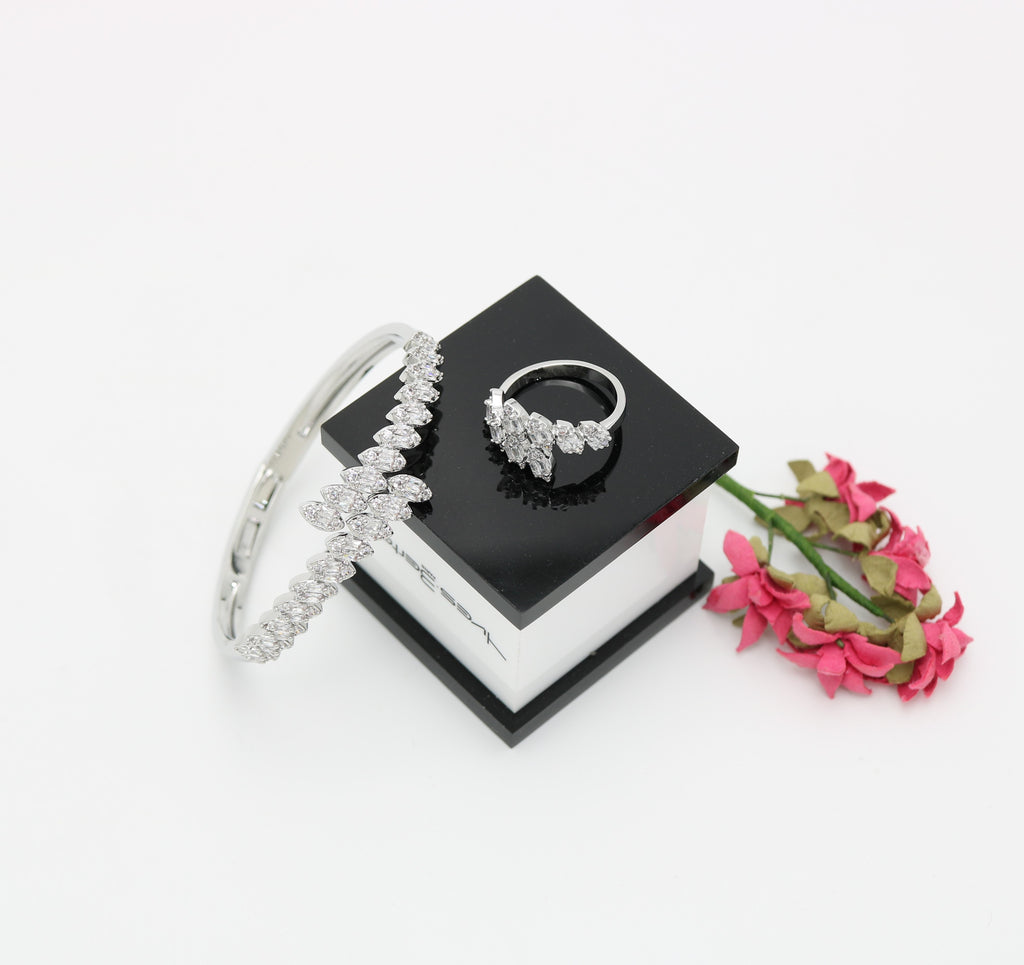 A ring set with a bracelet made of zircon stones