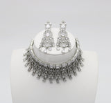 luxurious white layered necklace with earrings