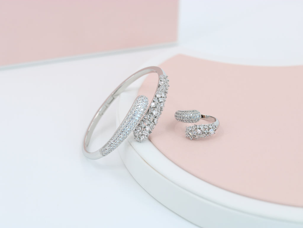 A ring set with a bracelet made of zircon stones