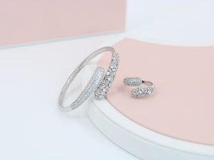 A ring set with a bracelet made of zircon stones