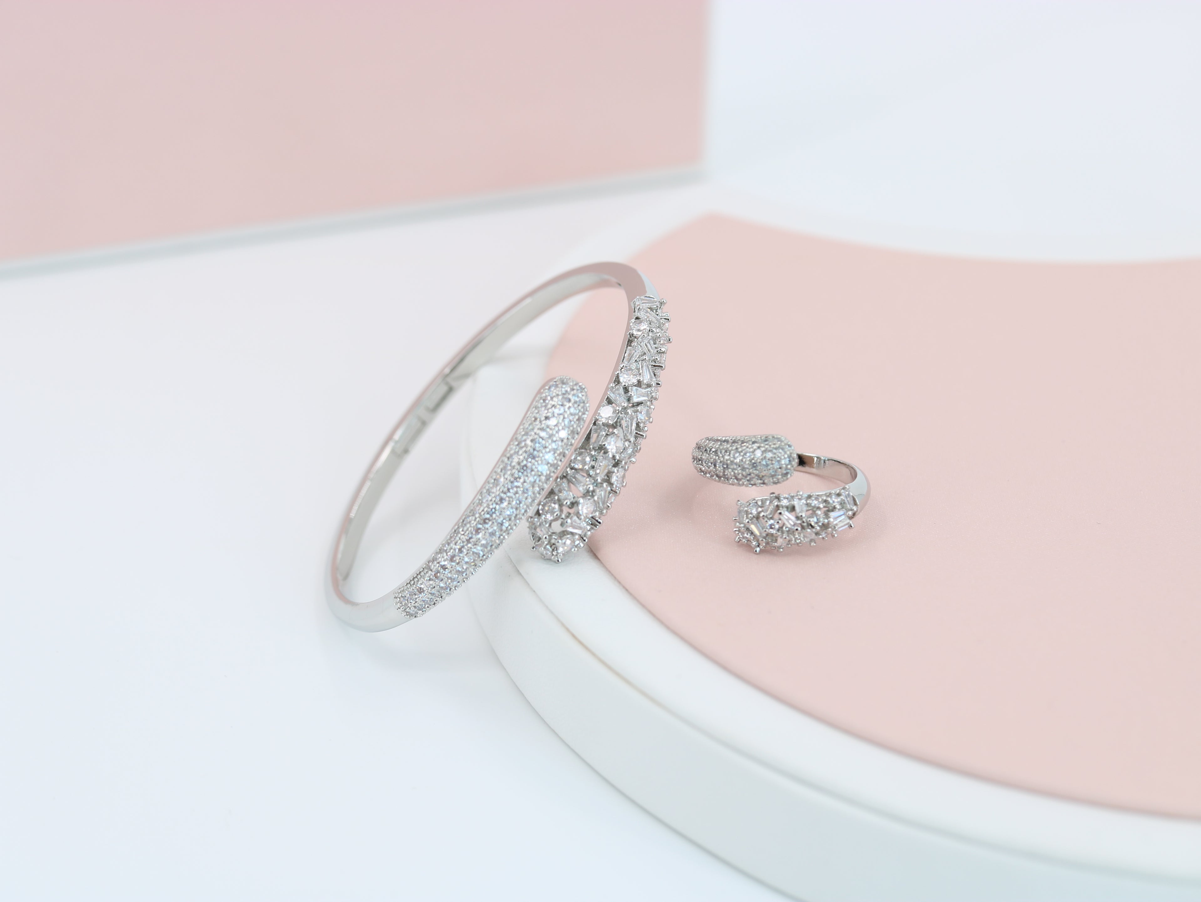 A ring set with a bracelet made of zircon stones