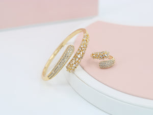 A ring set with a bracelet made of zircon stones