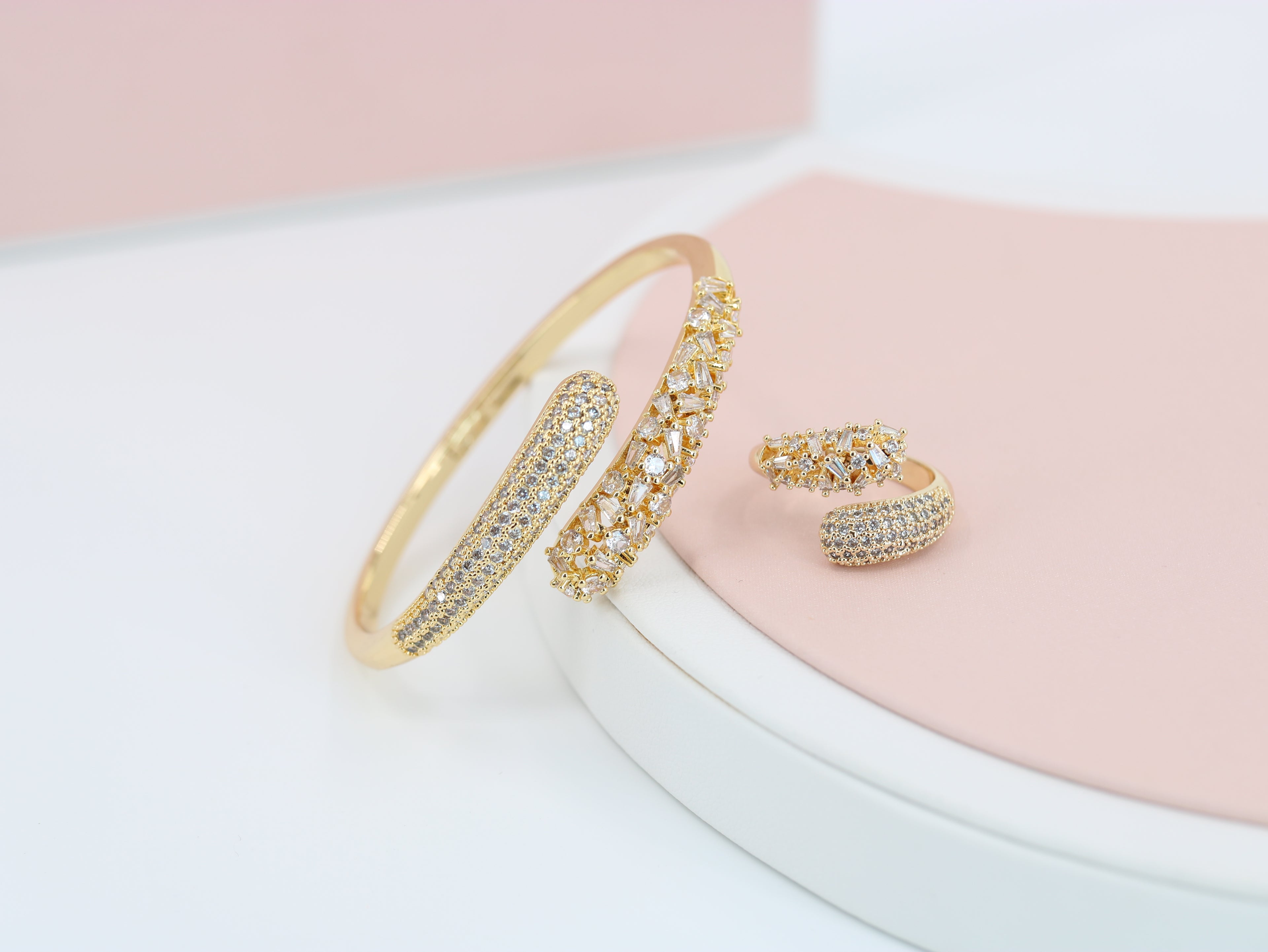 A ring set with a bracelet made of zircon stones