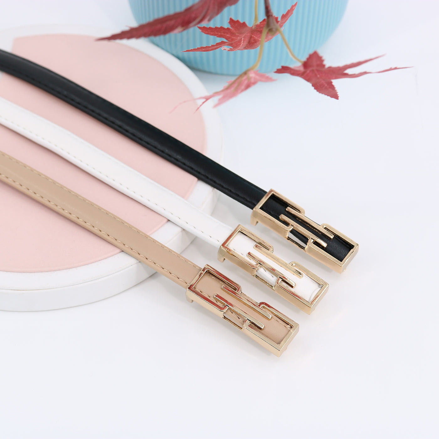 Simple Pin Buckle Skinny Belts Solid Color PU Main image