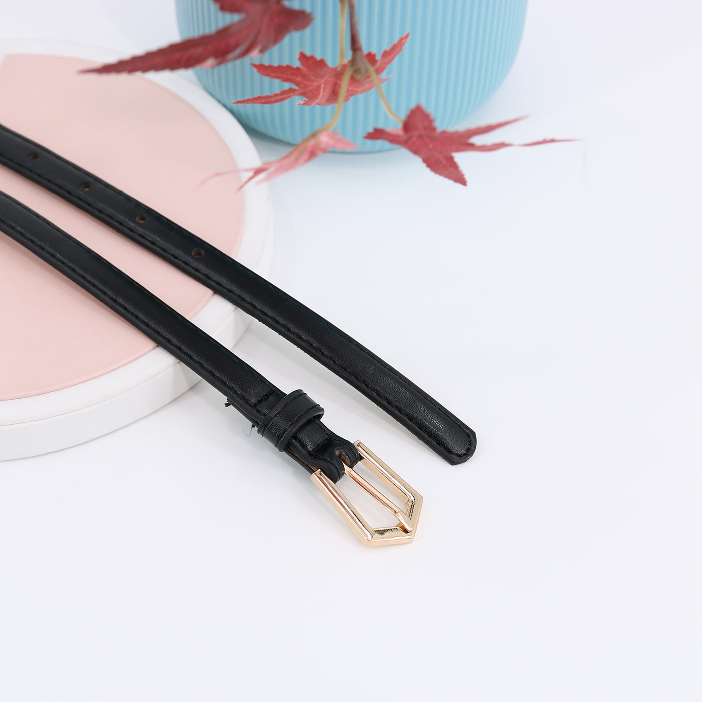 Simple Pin Buckle Skinny Belts Solid Color PU