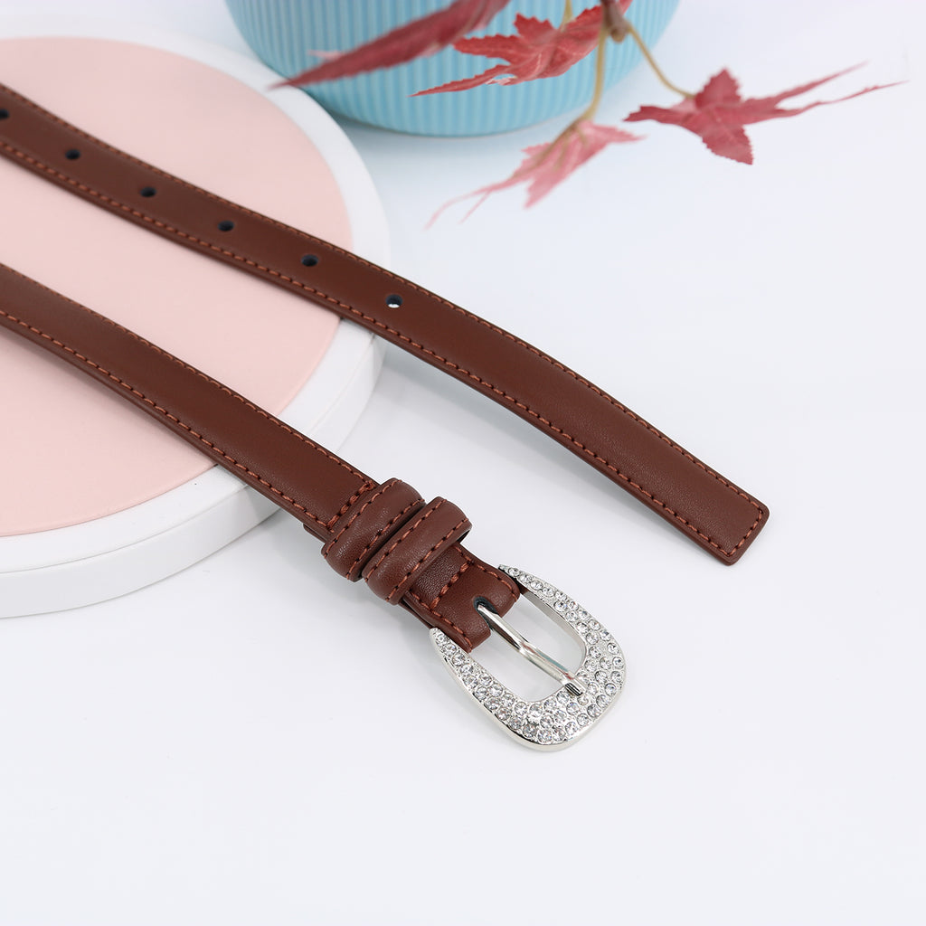 Simple Pin Buckle Skinny Belts Solid Color PU