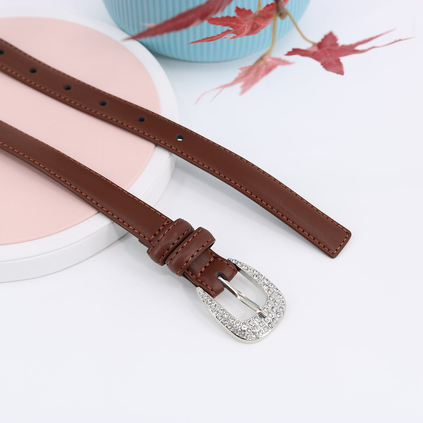 Simple Pin Buckle Skinny Belts Solid Color PU