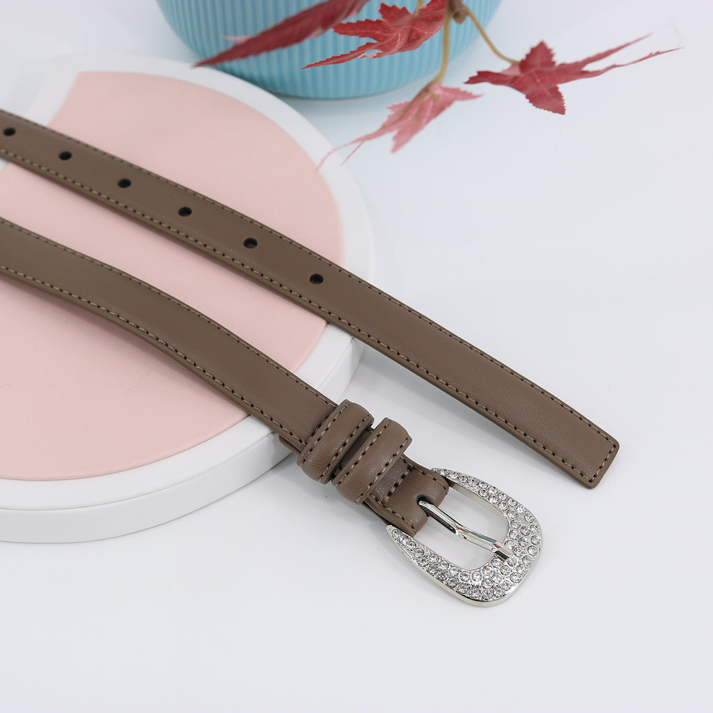 Simple Pin Buckle Skinny Belts Solid Color PU