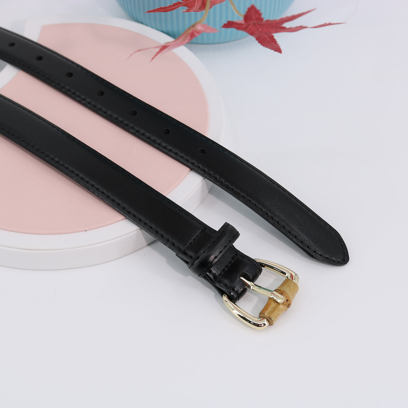 Simple Pin Buckle Skinny Belts Solid Color PU