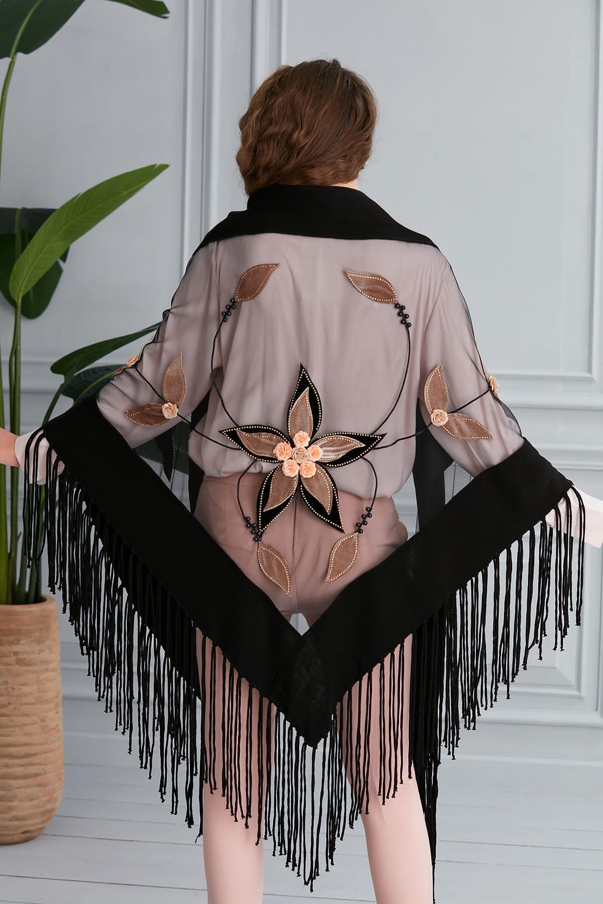 Silk Velvet Handmade Embossed Shawl
