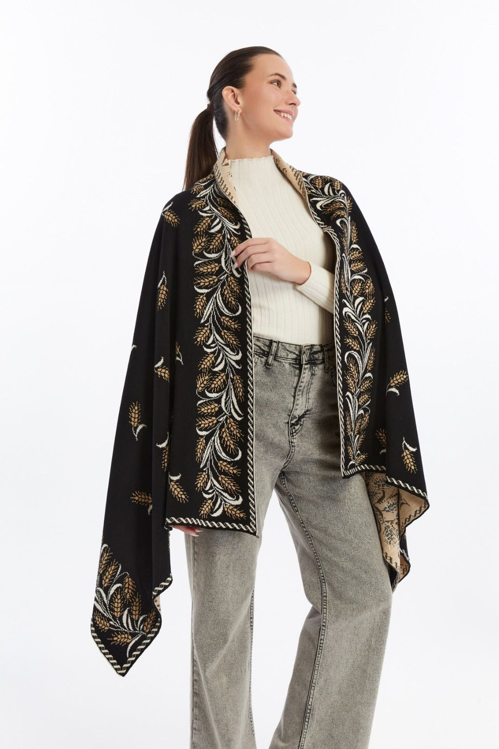 Women's Black Striped Spinning Shawl