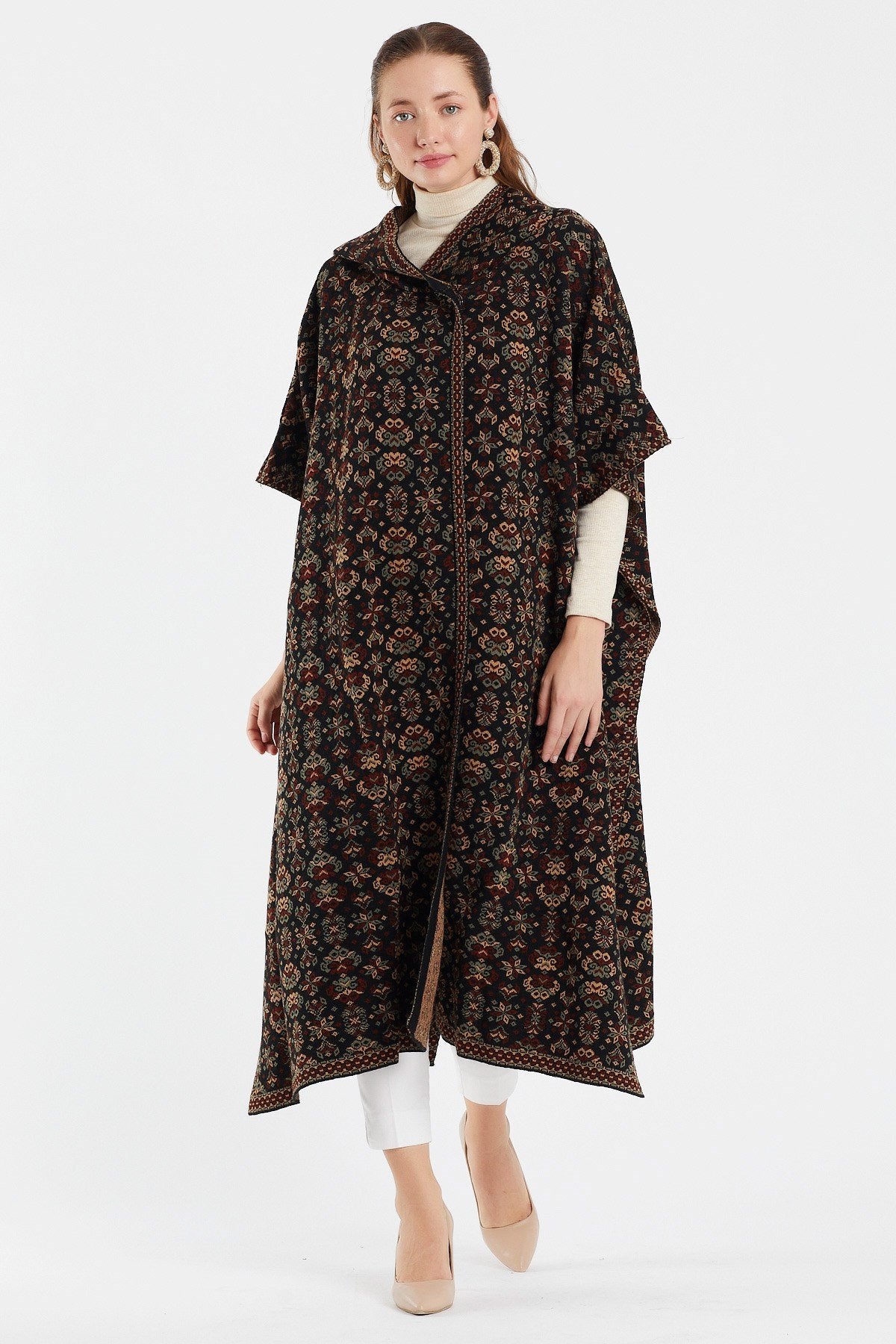 Women's Floral Patterned Hooded Poncho Secondary image