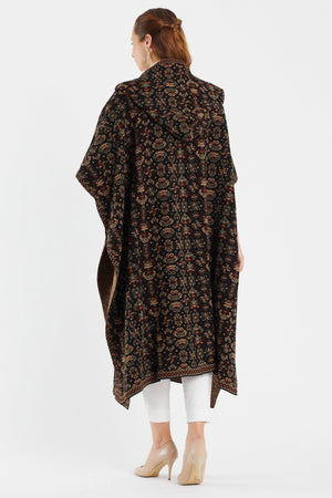 Women's Floral Patterned Hooded Poncho