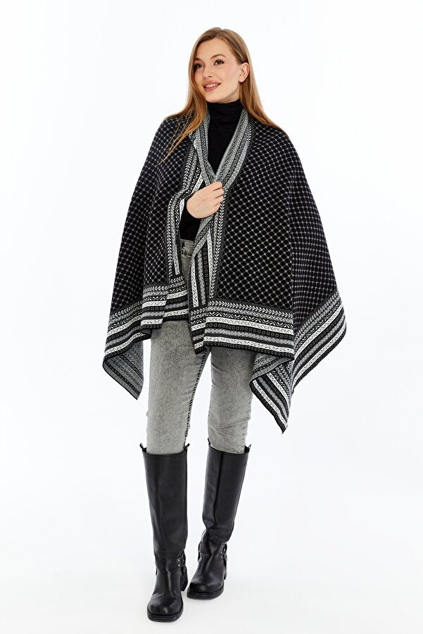 Women's Black Striped Spinning Shawl Secondary image