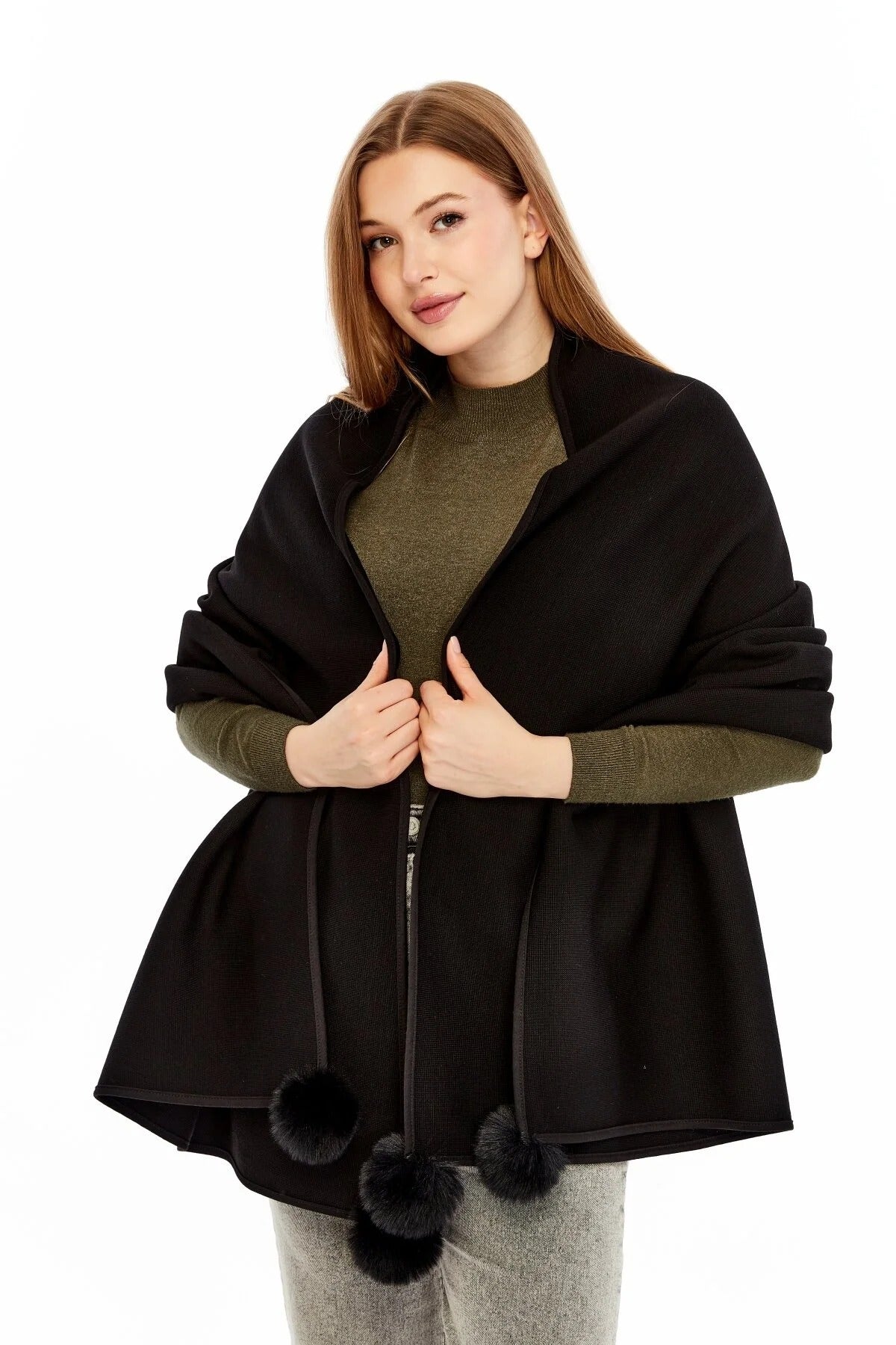 Women's Black Striped Spinning Shawl