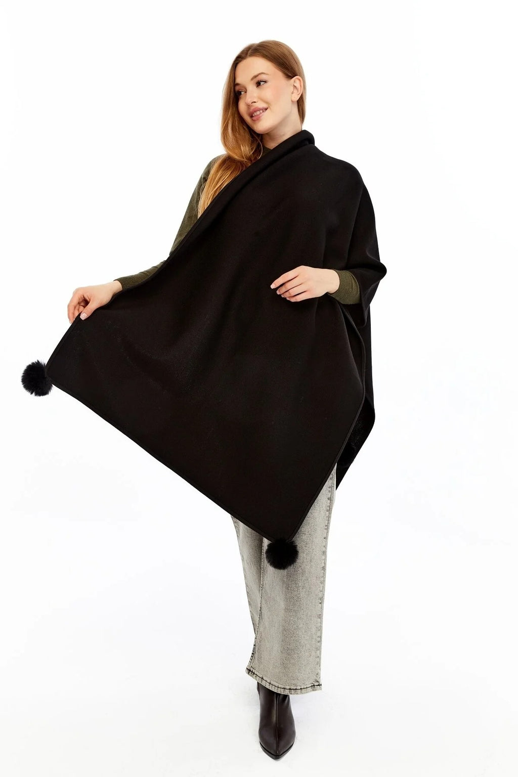 Women's Black Striped Spinning Shawl