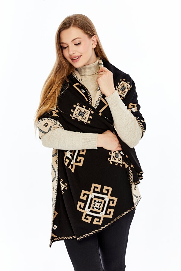 Women's Black Striped Spinning Shawl