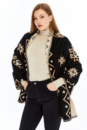 Women's Black Striped Spinning Shawl