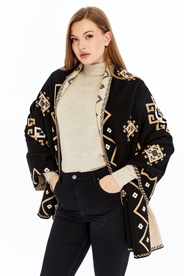 Women's Black Striped Spinning Shawl