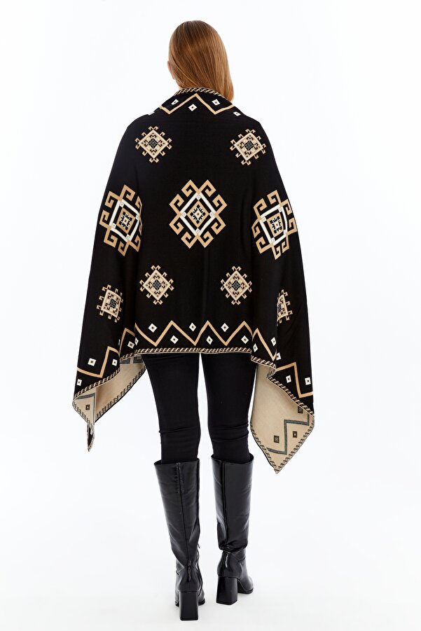 Women's Black Striped Spinning Shawl Secondary image