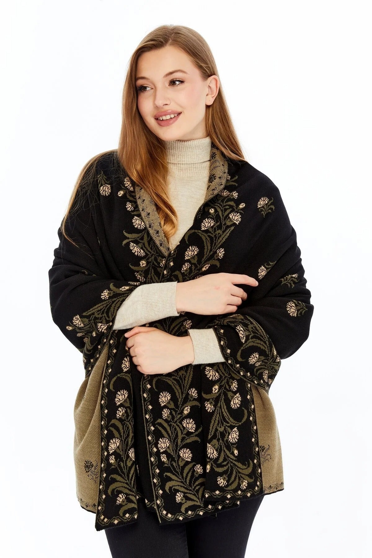 Women's Black Striped Spinning Shawl Secondary image