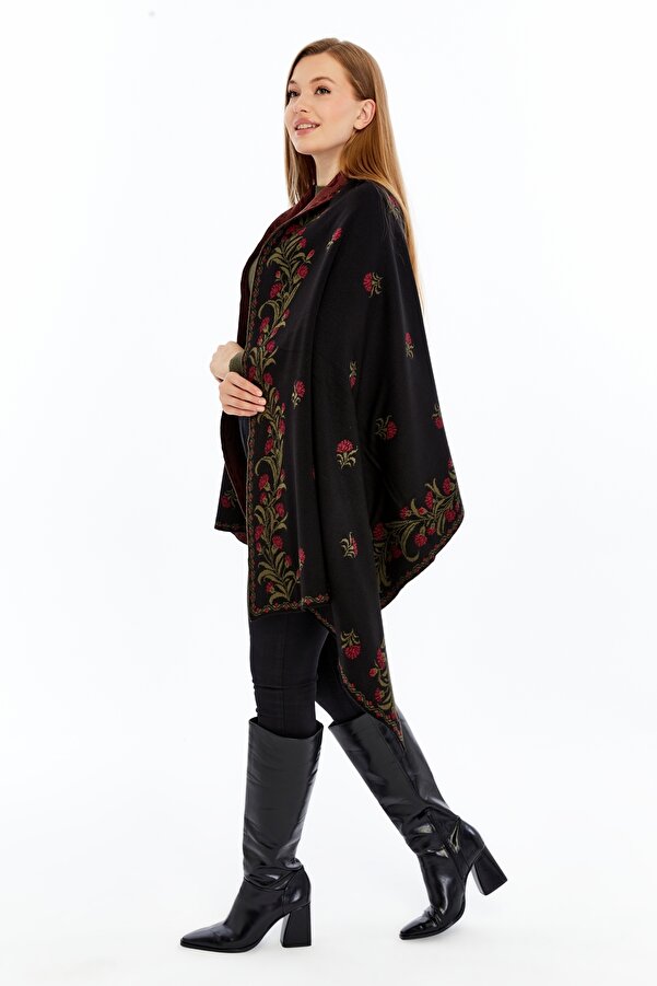 Women's Black Striped Spinning Shawl