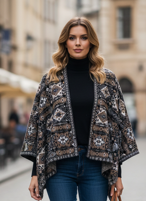 Women's Black Striped Spinning Shawl