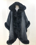 Coat With Faux Fur Hat Poncho