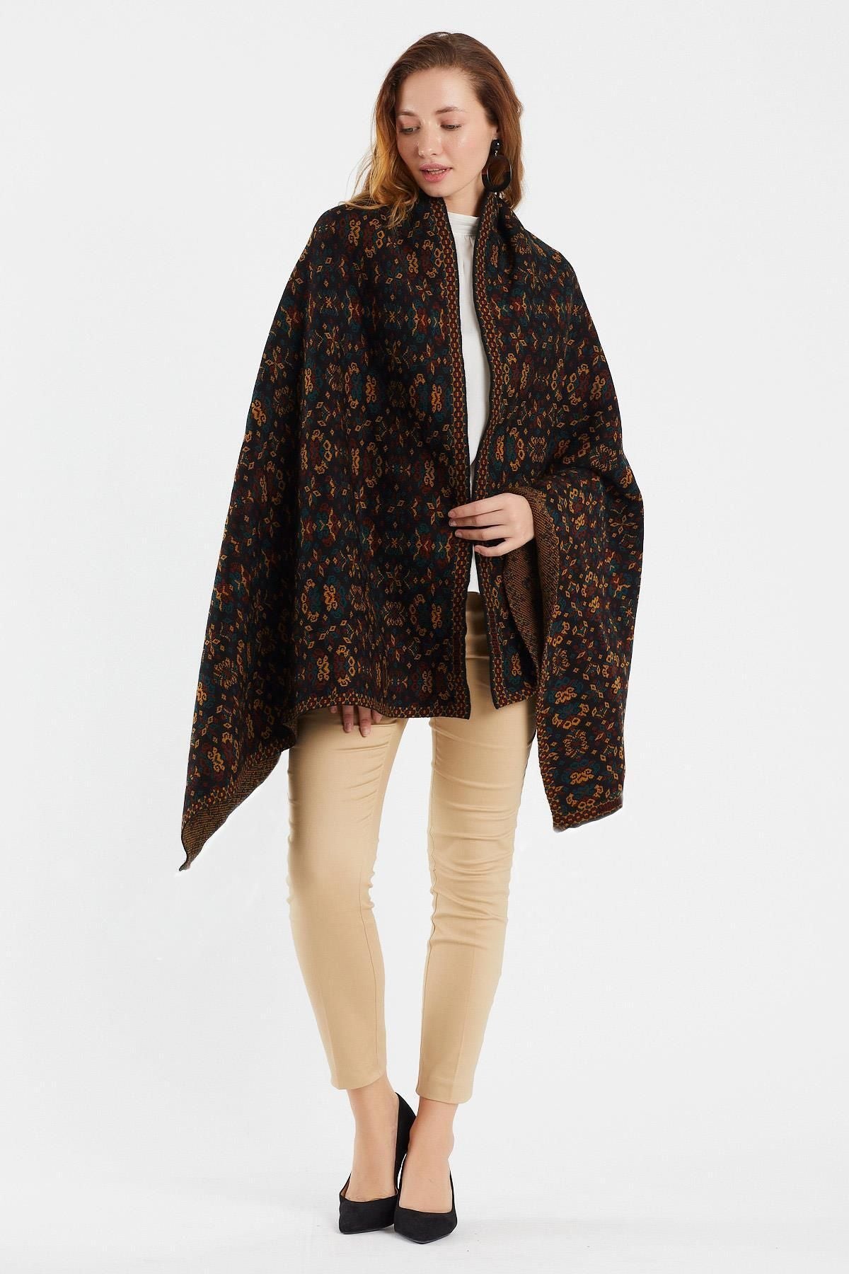 Women's Black Striped Shawl