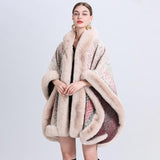 Coat With Faux Fur Hat Poncho