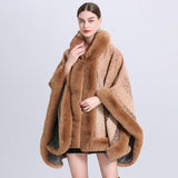 Coat With Faux Fur Hat Poncho