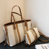 Set of 2, women's striped shoulder bag with a crossbody bag