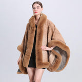 Coat With Faux Fur Hat Poncho