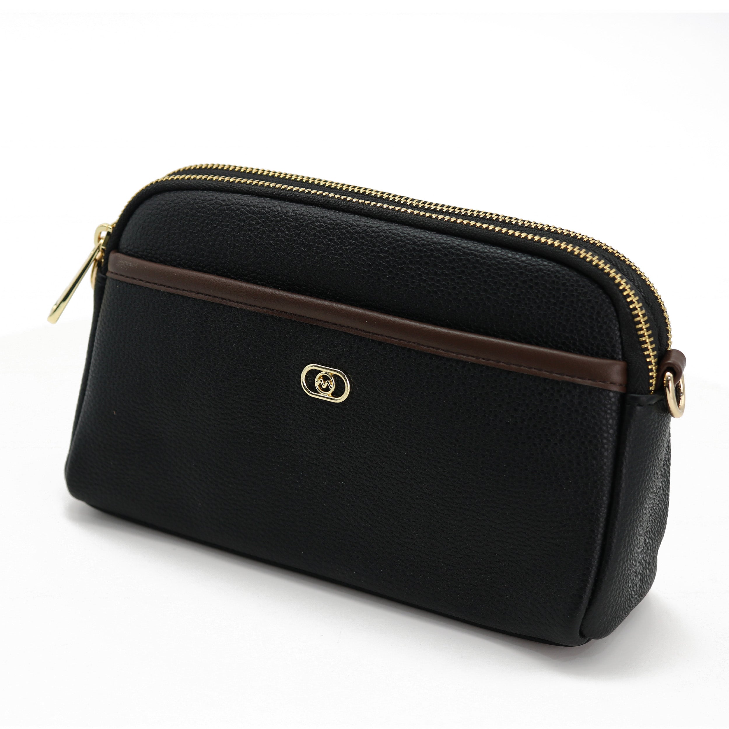 شنطة كروس بودي سادة بتصميم بروش ذهبي