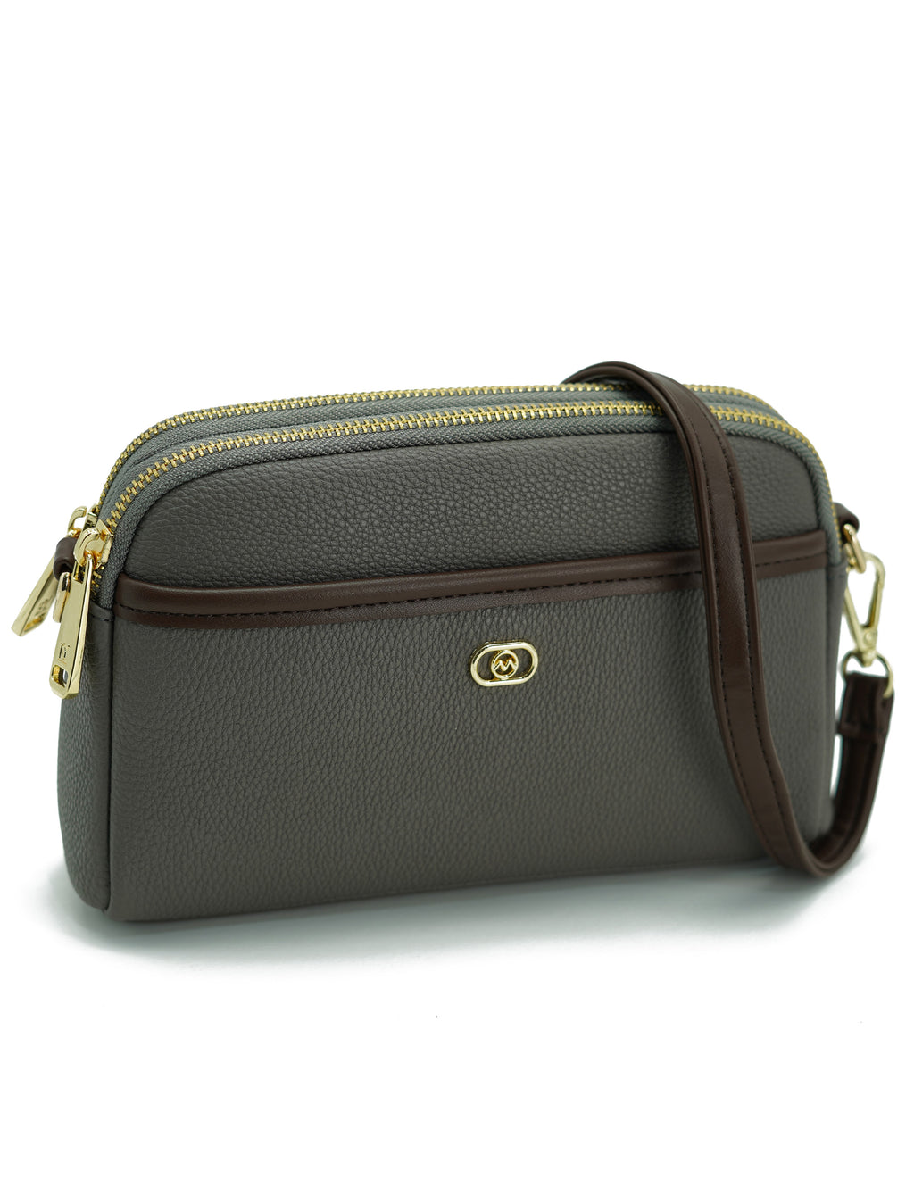 شنطة كروس بودي سادة بتصميم بروش ذهبي