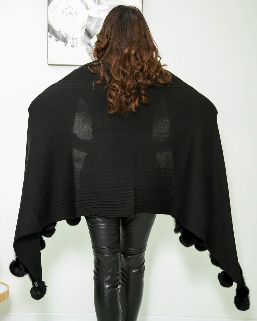 Shawl with Fur balls - NOORAN ALMASSI - نوران ألماسي