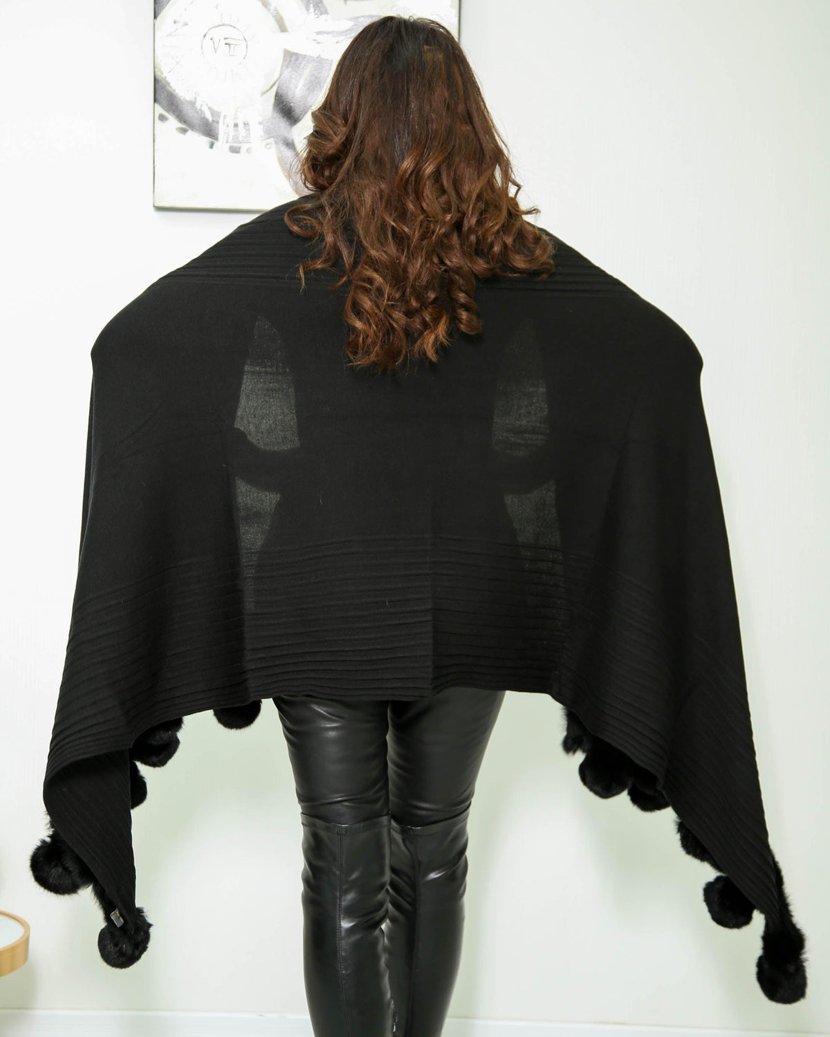 Shawl with Fur balls - NOORAN ALMASSI - نوران ألماسي