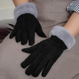 Wool Gloves Fur Cuff With Touch Screen Fingers