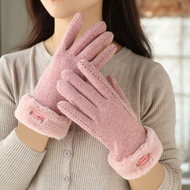 Wool Gloves Fur Cuff With Touch Screen Fingers Secondary image